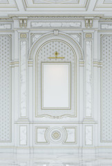 White wooden carved panels in classic style with marble inserts. 3d rendering