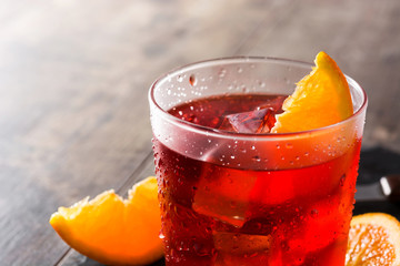 Negroni cocktail on wooden table