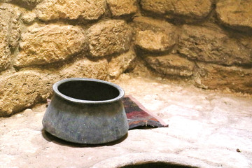 Azerbaijan traditional ancient copper cauldron for cooking pilaw (plov) 