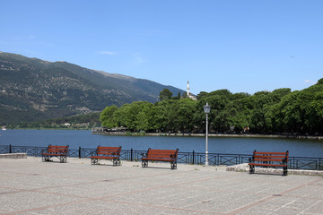 Ioannina lake and Ali Pasha Mosque in summer Greece