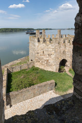 View  from the fortress wall to the outer watchtower in the ruins of the Smederevo fortress,...