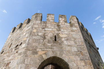 The fragment  of the outer clock tower in the ruins of the Smederevo fortress, standing on the...