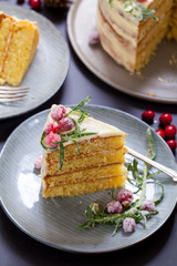 Christmas cake with cranberries and rosemary