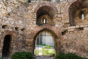 Fototapeta na wymiar The Interior of the outer clock tower in the ruins of the Smederevo fortress, standing on the banks of the Danube River in Smederevo town in Serbia.