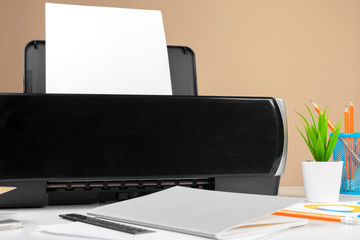 Printer, copier, scanner in office. Workplace.