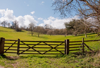 Old wooden farm gate in the countryside.
