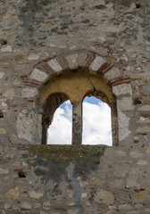 Window  in the fortress wall of the ruins of the Smederevo fortress, standing on the banks of the Danube River in Smederevo town in Serbia.