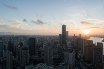 Fototapeta na wymiar aerial view of HuangPu district, Shanghai, at dawn