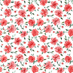 Seamless hand painted pattern with flowers and leaves. Floral ornament. Watercolor