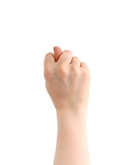 hand is showing a Fig on white background