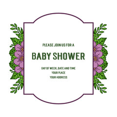 Vector illustration various bright purple flower frame with card baby shower