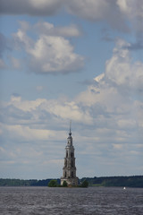 Kalyazin church / panoramic view Orthodox church on the island, russian landscape