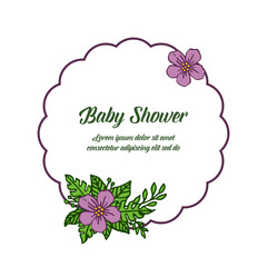 Vector illustration various bright purple flower frame with card baby shower
