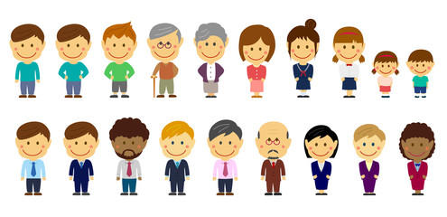 Cartoon deformed person vector illustration set ( Asian,business person,family,students etc.) 