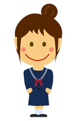 Cartoon deformed female student vector illustration ( Japanese, Asian, high school , school uniform )
