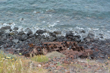 The shores of Santorini wreckage