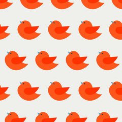 Red bird seamless pattern. Flat style vector illustration for banner, poster, postcard, print, cover, design fabric, package, wrapping paper, web. Minimalistic bird seamless background. EPS 10