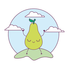 pear fruit kawaii in landscape