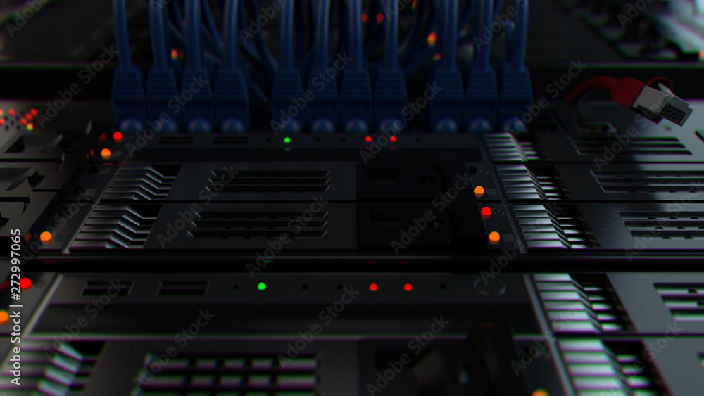 Aufkleber 3d render background with. technology theme. abstract detailed server rack.