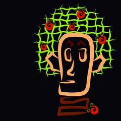 the head of a man resembling a tree with fruits