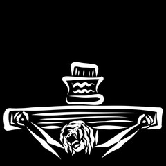 Crucified Jesus Christ on the cross, white pattern on a black background