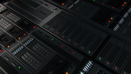 Fototapeta premium 3d render background with. Technology theme. Abstract detailed server rack.