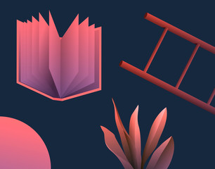 Abstract illustration with library objects