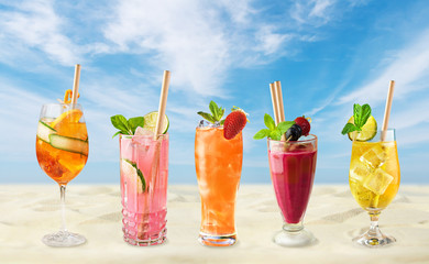 Cold holiday drinks by beach
