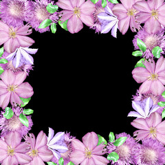 Beautiful floral background of clematis and thistle. Isolated