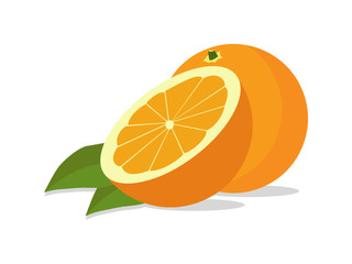 Full orange fruit and half sliced oranges.