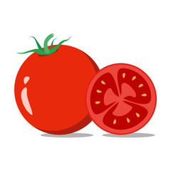Tomatoes and halve on white background.
