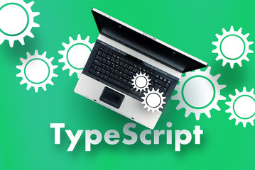 TypeScript programming language. Laptop on word TypeScript