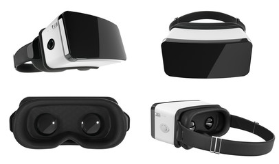 Set of Black and White VR Virtual Reality Headset Isolated on White Background 3D Illustration