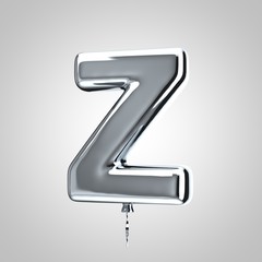 Shiny metallic chrome balloon letter Z uppercase isolated on white background