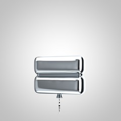 Shiny metallic chrome balloon equals symbol isolated on white background