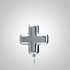Fototapeta premium Shiny metallic chrome balloon plus symbol isolated on white background