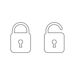 Password security symbol, outline closed lock and open lock icons. Vector illustration