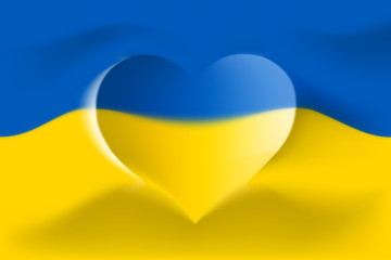 Ukraine with love. Ukrainian national flag with heart shaped waves. Background in colors of the ukrainian flag. Heart shape, vector illustration