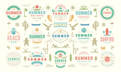 Summer labels and badges design set retro typography for posters, greeting cards and banners.