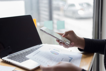 Fototapeta premium Managers and accountants have checked the company's finances. In order to prepare the performance measurement for the past 5 years to prepare and evaluate the development of the organization