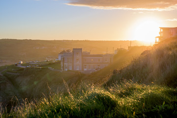 Overlooking Perranporth Beach at perranporth, Cornwall, England, UK Europe