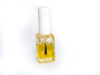 Natural organic oil isolated on white background. Body oil in a clear bottle