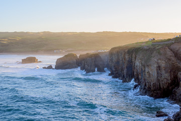 Overlooking Perranporth Beach at perranporth, Cornwall, England, UK Europe