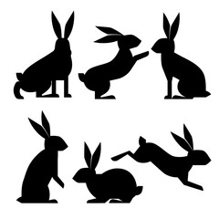 Silhouette Rabbit Set. Vector Illustration