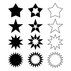 Star shape symbol icon set isolated on white background. Vector Illustration