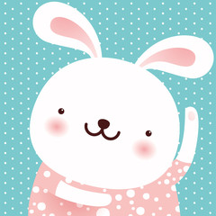Cute Rabbit dance, cartoon character, Easter greeting card, vector