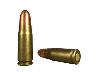pistol cartridge 7.62x23 mm, Russian and Soviet army, isolated. 3d rendering