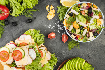 Flat lay composition of healthy vegetables