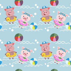  cute pigs swim in the pool background. Vector illustration for kid,fabric textile