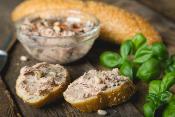 Homemade pate with pine nuts and herbs